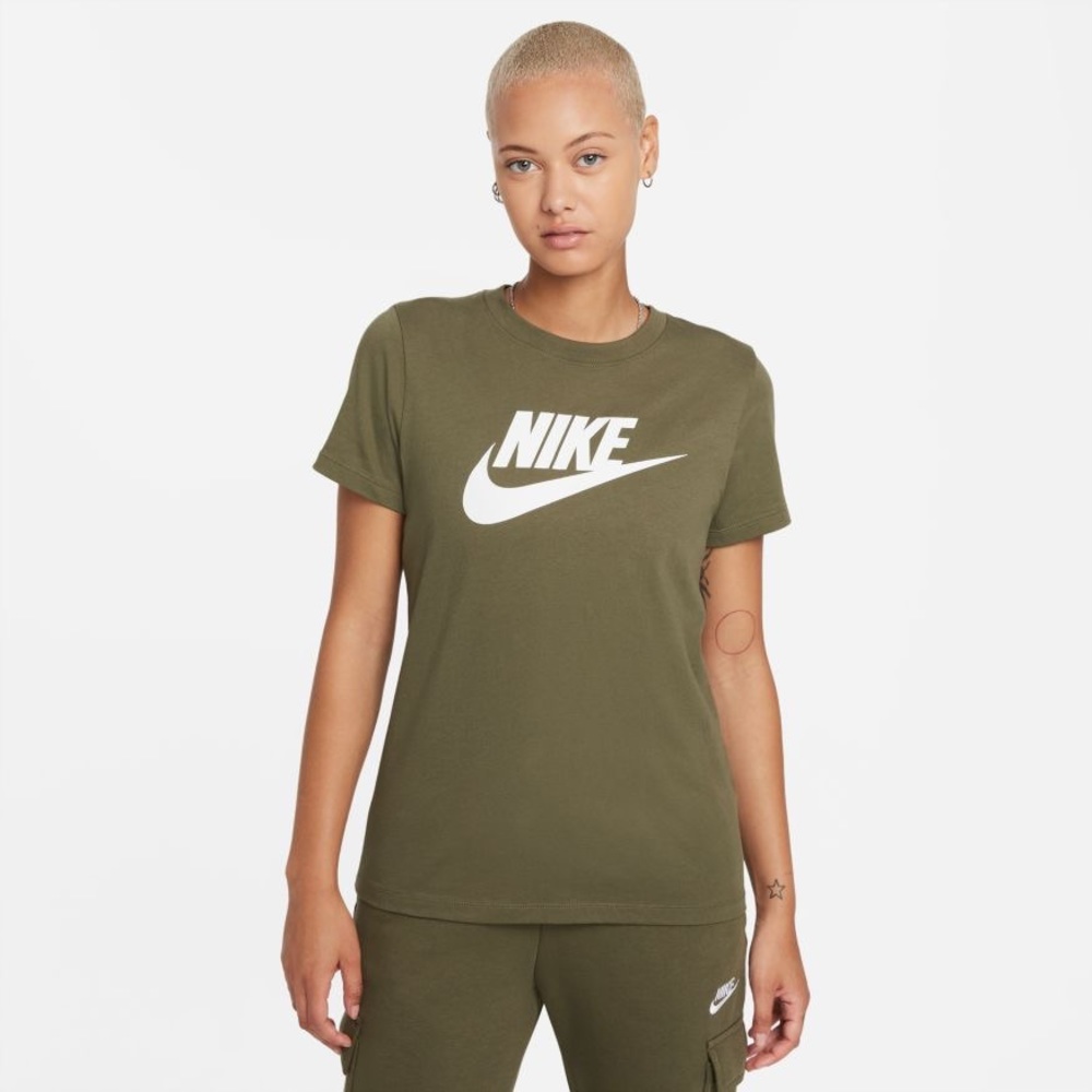 ✨NEW✨with tag nwt Nike khaki T-shirt with white swoosh womens size l large